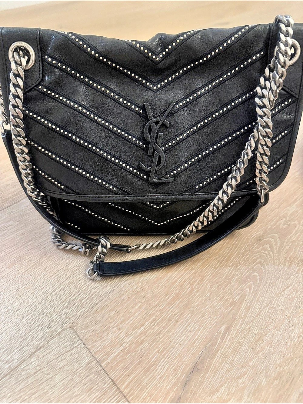 Saint Laurent Medium College Monogram Bag in Studded Quilted Leather Studded